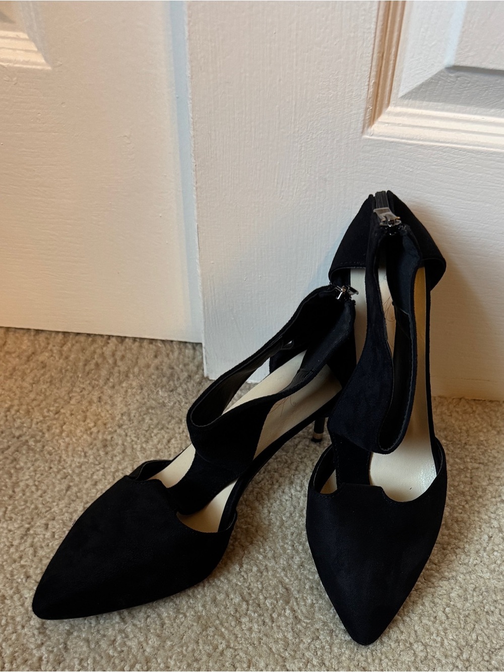 Black Pointed D'Orsay Ankle-Strap Heels